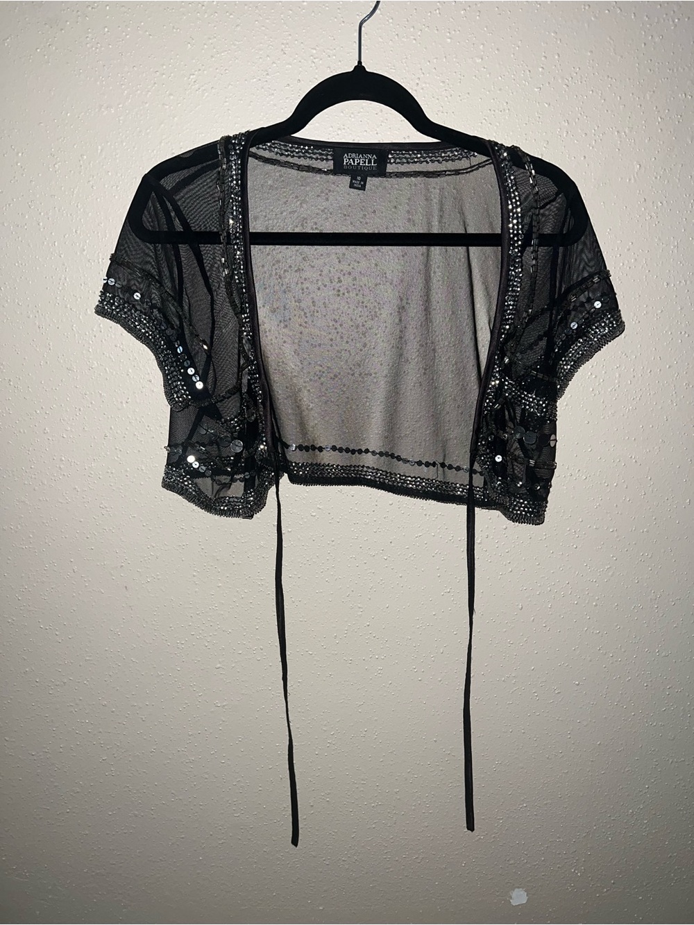 Papell Boutique Black Sequin Mesh Bolero